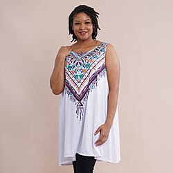 JOVIE Embroidery Sleeveless A-Line Women Tunic - White