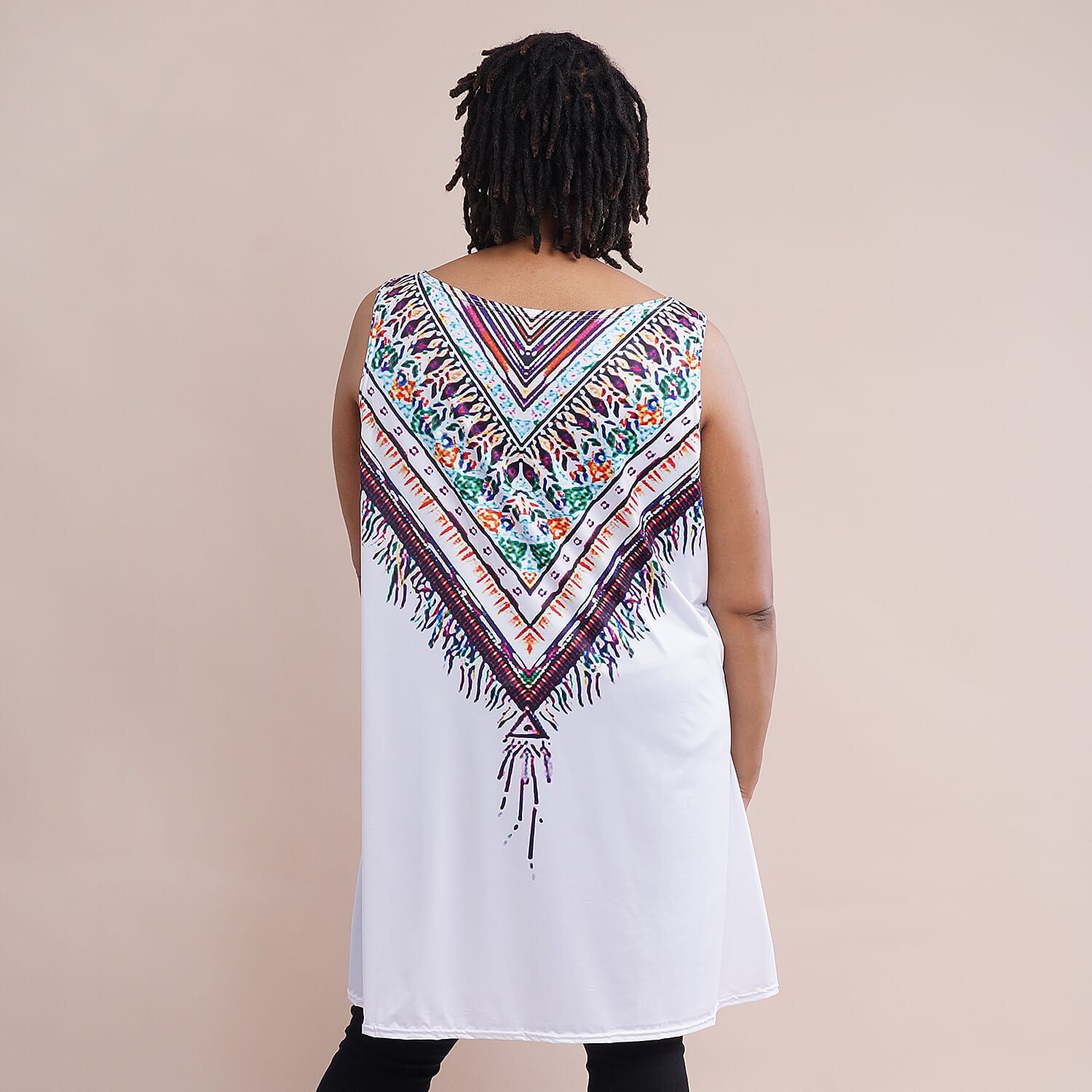 JOVIE Embroidered Pattern Sleeveless A-Line Tunic - Black