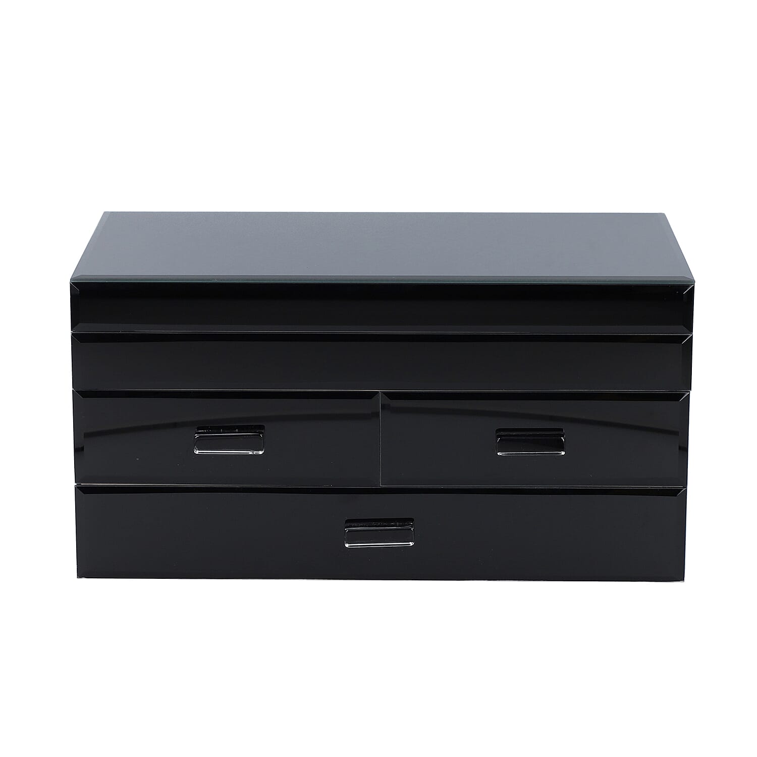 3 Layer Glass Mirrored Jewellery Box with three Drawer and Velvet Inner Lining (Size 31x17x16cm) - Black