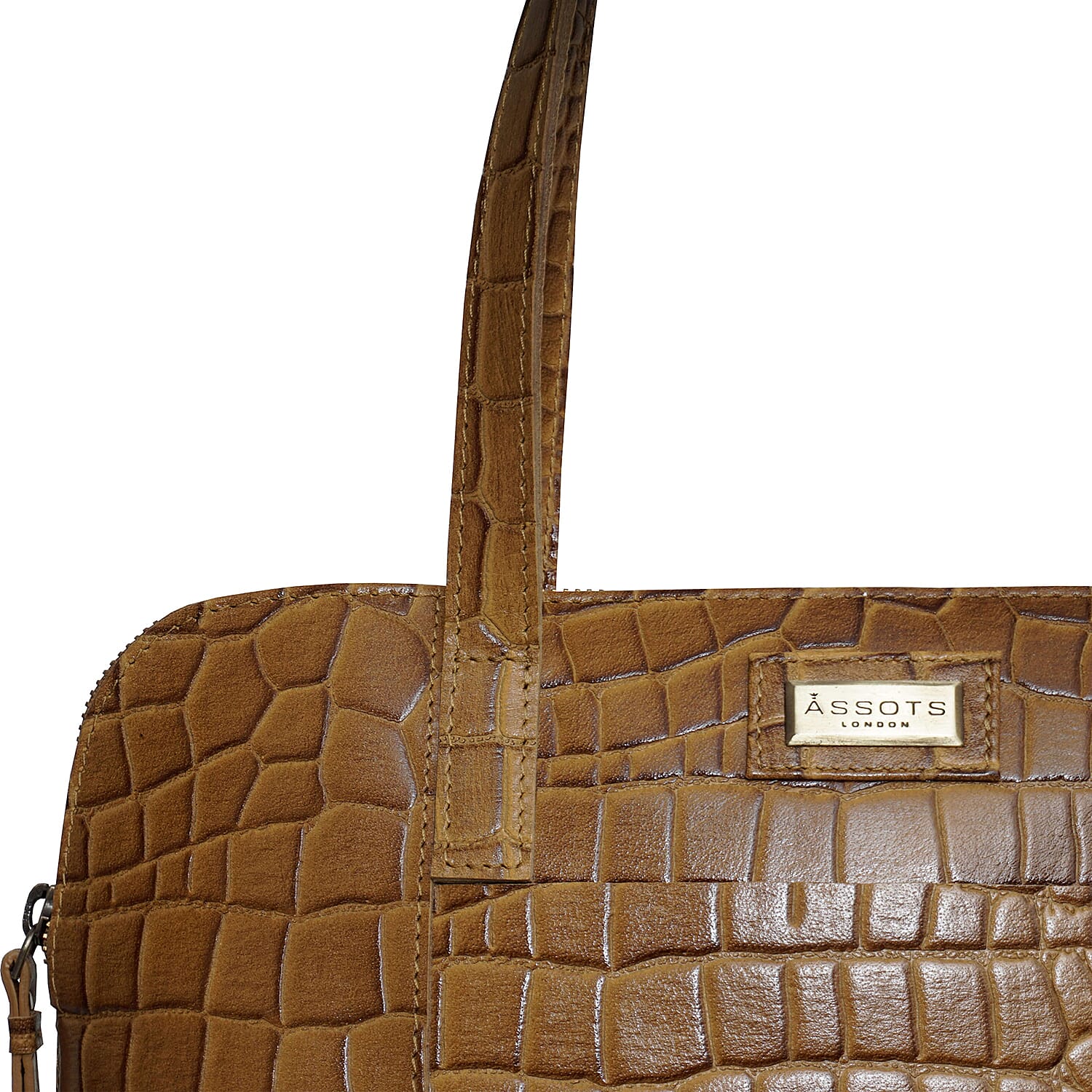 Assots London EVA 100% Genuine Leather Croc Embossed Handbag - Mustard