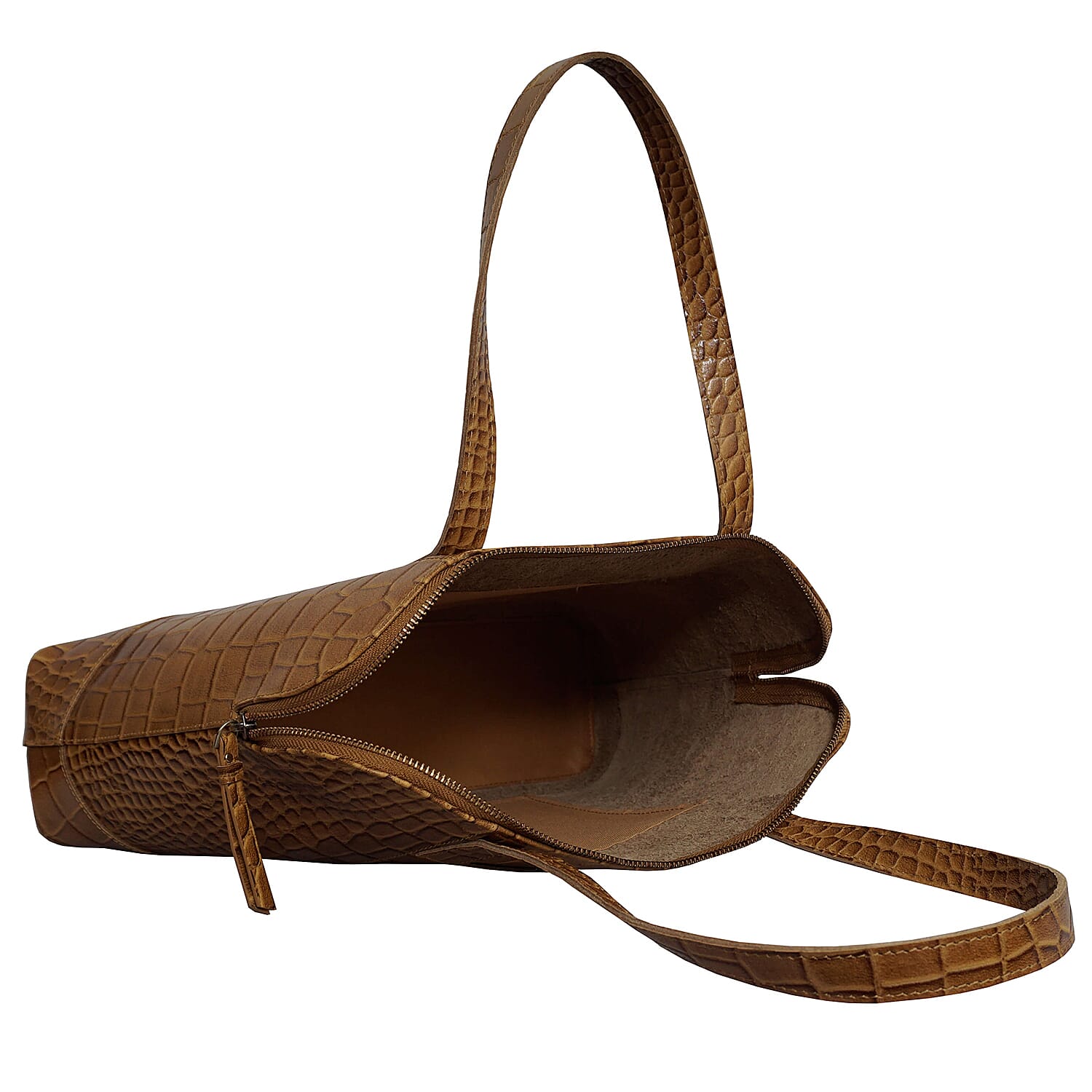 Assots London EVA 100% Genuine Leather Croc Embossed Handbag - Mustard