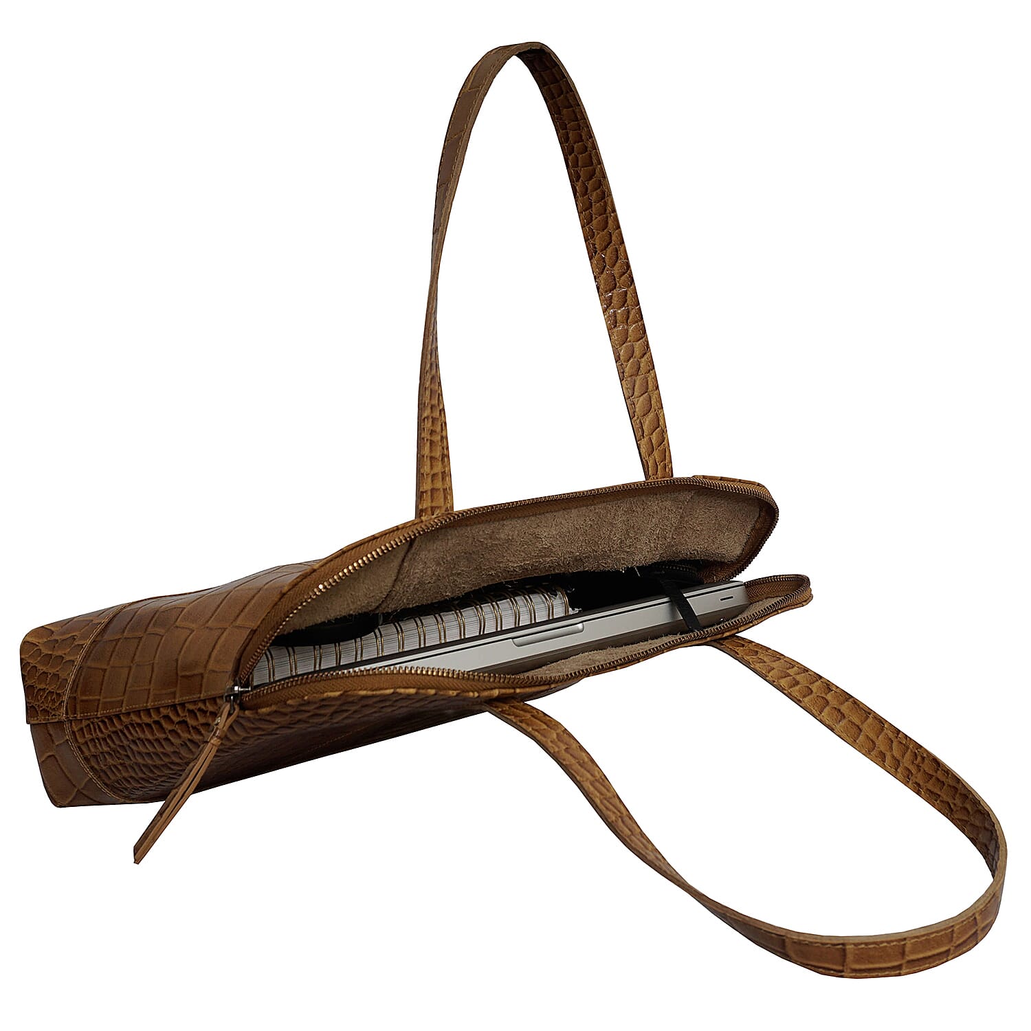 Assots London EVA 100% Genuine Leather Croc Embossed Handbag - Mustard