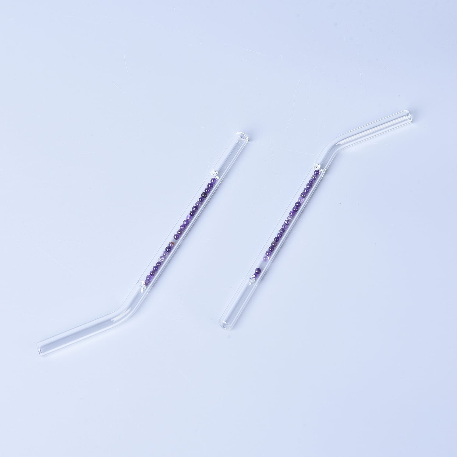 Set of 2 - Amethyst and Natural Gem Crystal Drinking Straw with Gift Box (Size 18, 2.9x0.35inch) - Transparent