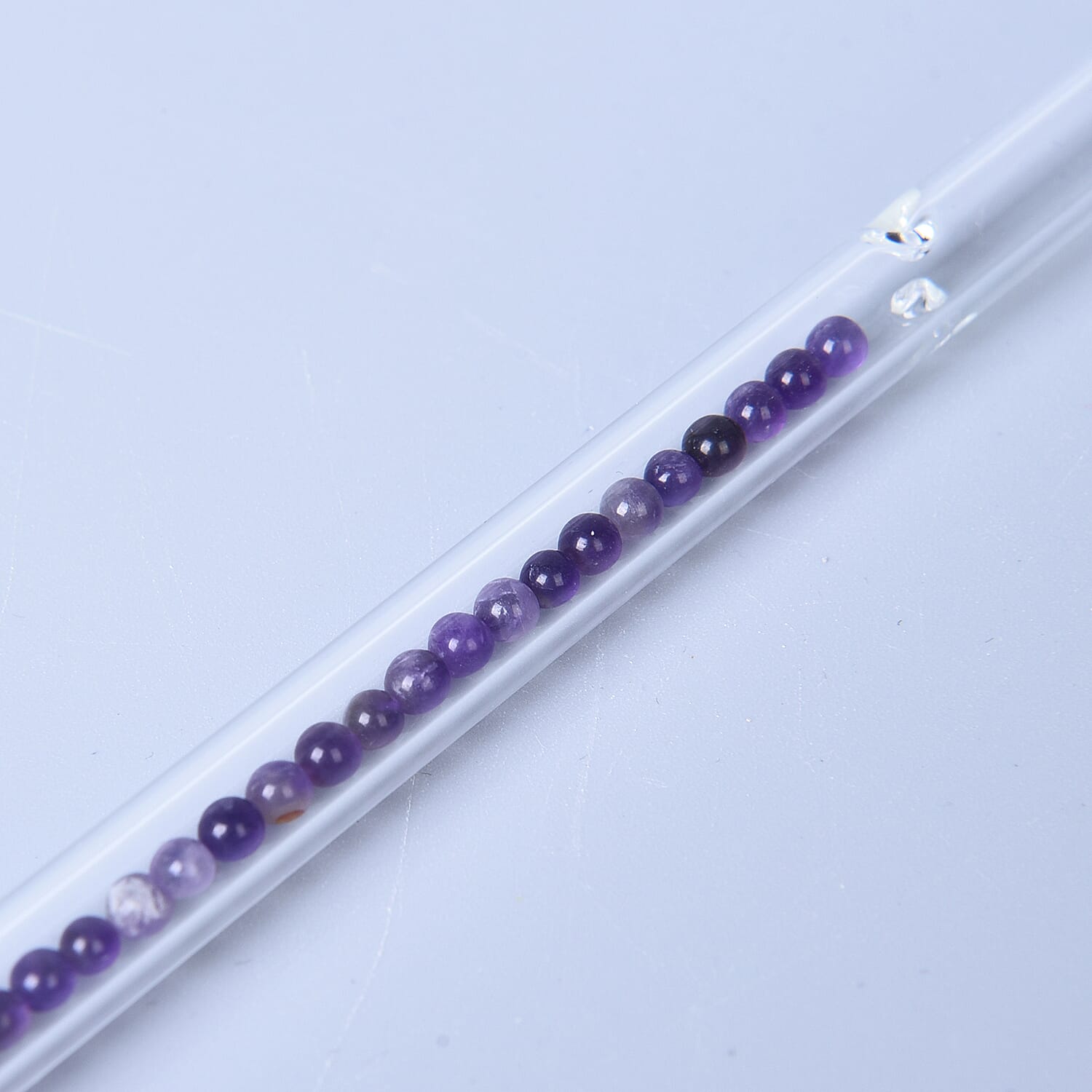 Set of 2 - Amethyst and Natural Gem Crystal Drinking Straw with Gift Box (Size 18, 2.9x0.35inch) - Transparent