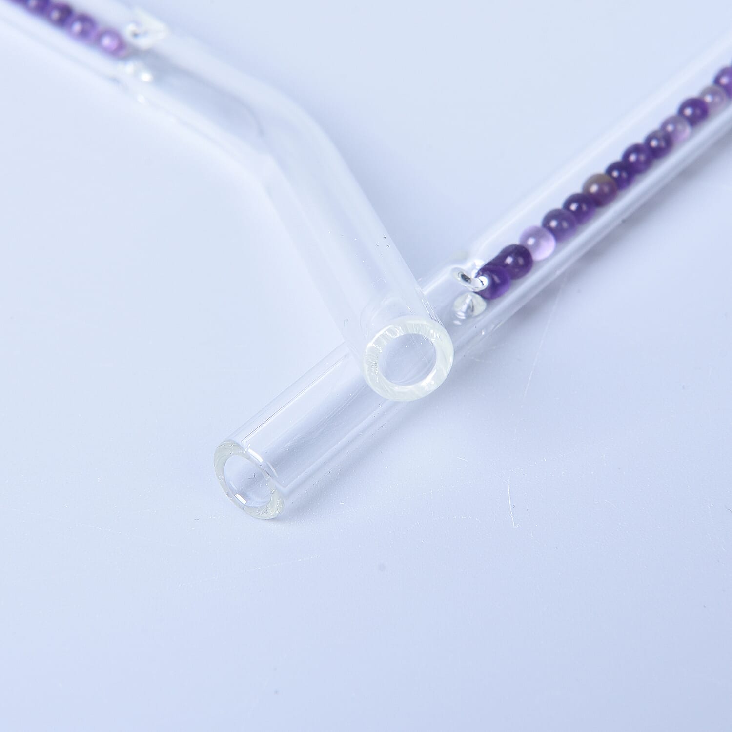 Set of 2 - Amethyst and Natural Gem Crystal Drinking Straw with Gift Box (Size 18, 2.9x0.35inch) - Transparent