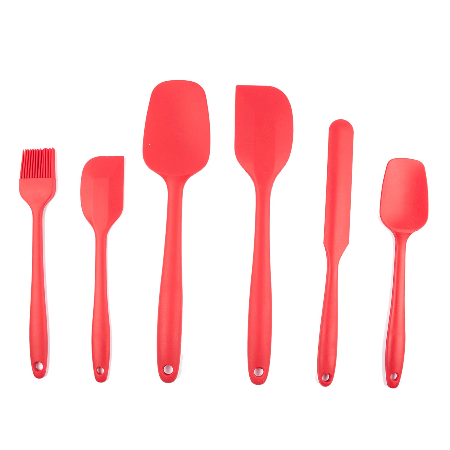 Set of 6 - Silicone Spatula (Includes 1xLarge Spatula, 1xSmall Spatula, 1xBig Spatula Spoon, 1xSmall Spatula Spoon, 1xJar Spatula & 1xBrush) - Red