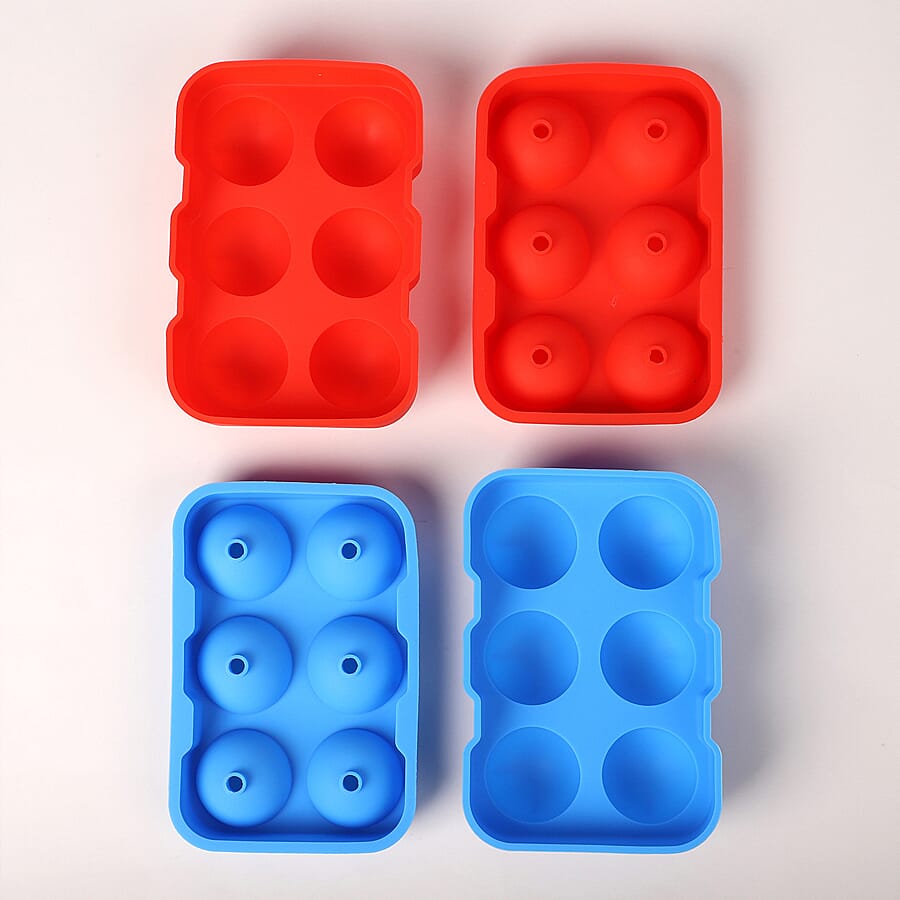 Set of 2 - Ice Ball Moulds with Cover (Size 12x17.5x5cm) - Blue & Red