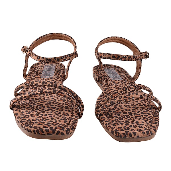 Leopard Patterned Suede Tower Strap Sandals