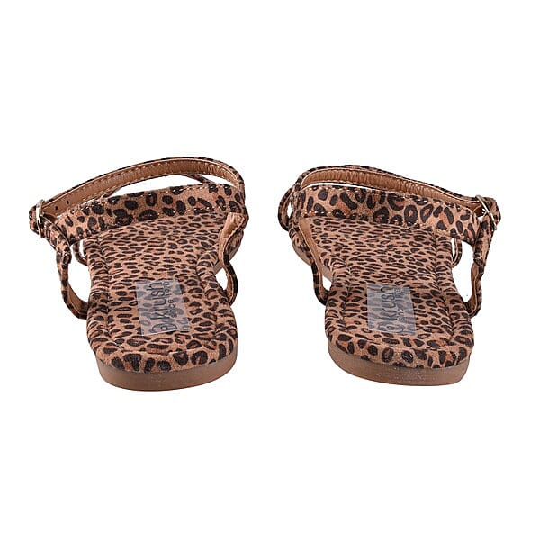 Leopard Patterned Suede Tower Strap Sandals