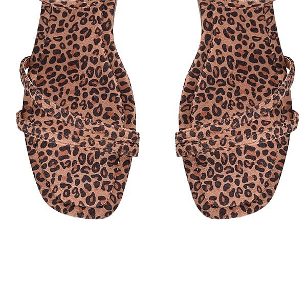 Leopard Patterned Suede Tower Strap Sandals