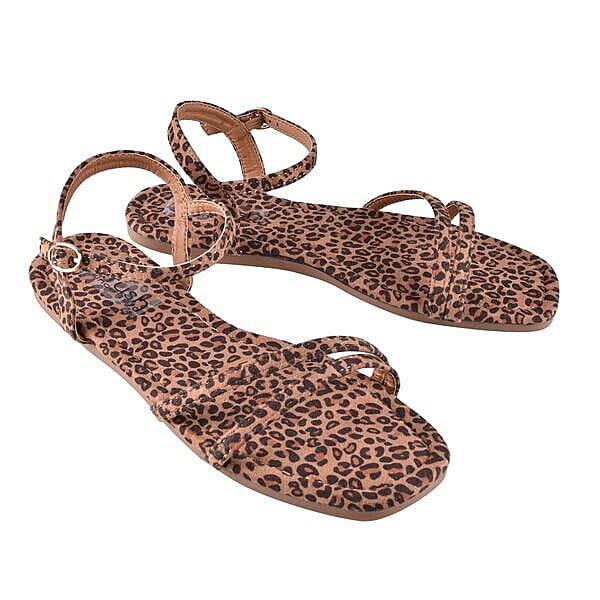 Leopard Patterned Suede Tower Strap Sandals (Size 4)