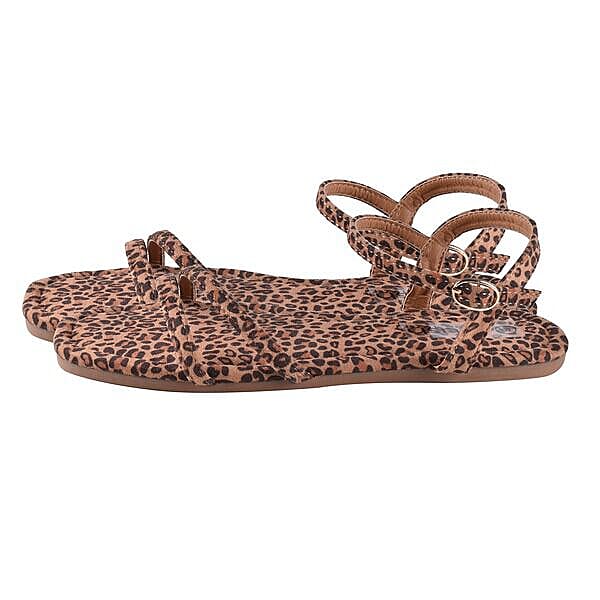 Leopard Patterned Suede Tower Strap Sandals (Size 4)