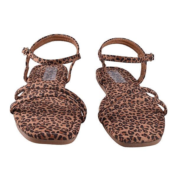 Leopard Patterned Suede Tower Strap Sandals (Size 4)