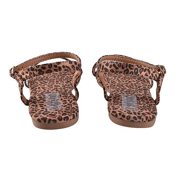 Leopard Patterned Suede Tower Strap Sandals (Size 4)