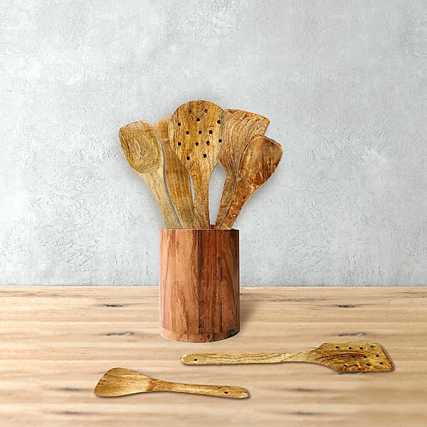 Set of 8 Pcs Non Stick Spatulas & Ladles Wooden Spoon in Mango Wood