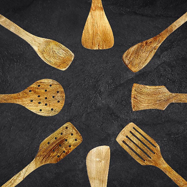 Set of 8 Pcs Non Stick Spatulas & Ladles Wooden Spoon in Mango Wood