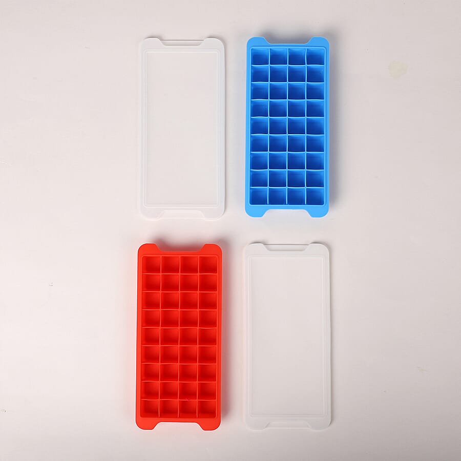 Set of 2 - Ice Cube Moulds with Cover - Blue & Red