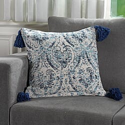 JACQUARD WOVEN Cushion Cover (Size 45X45 Cm) - Blue & Cream