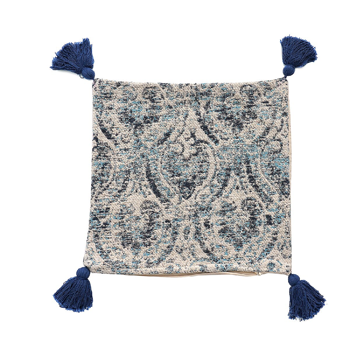 JACQUARD WOVEN Cushion Cover (Size 45X45 Cm) - Blue & Cream