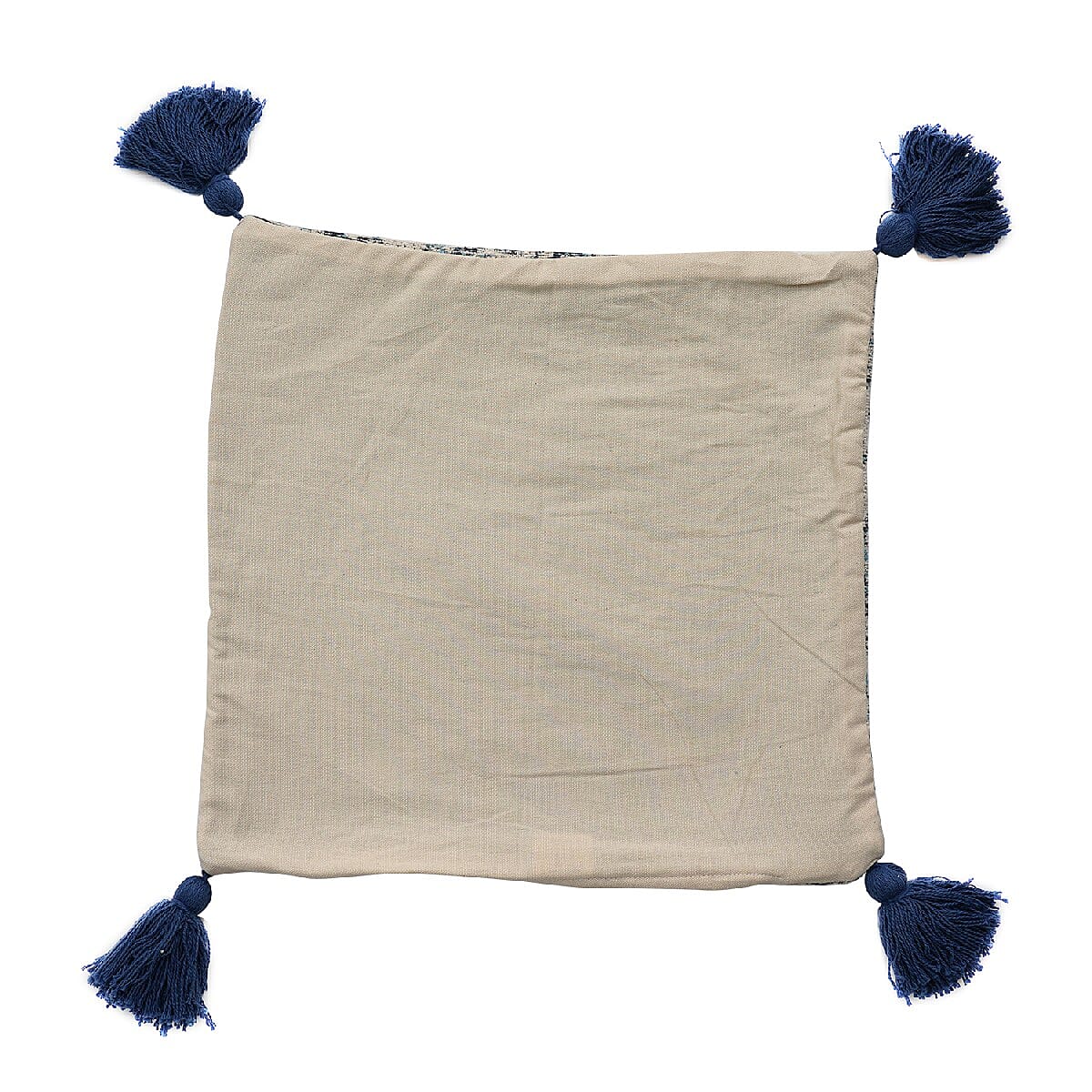 JACQUARD WOVEN Cushion Cover (Size 45X45 Cm) - Blue & Cream