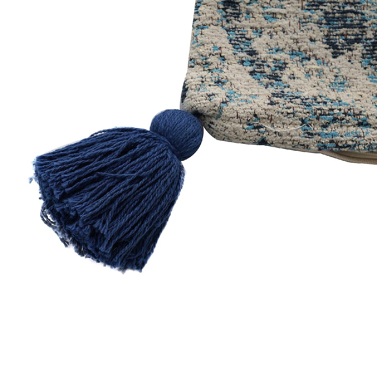 JACQUARD WOVEN Cushion Cover (Size 45X45 Cm) - Blue & Cream