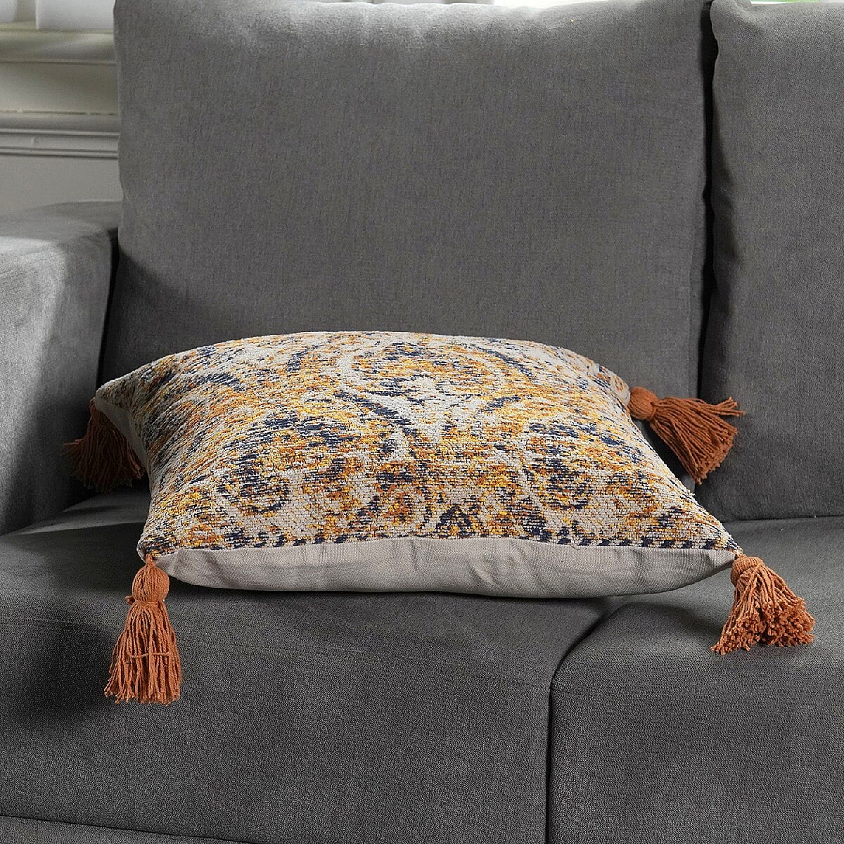 JACQUARD WOVEN Cushion Cover (Size 45X45 Cm) - Mustard