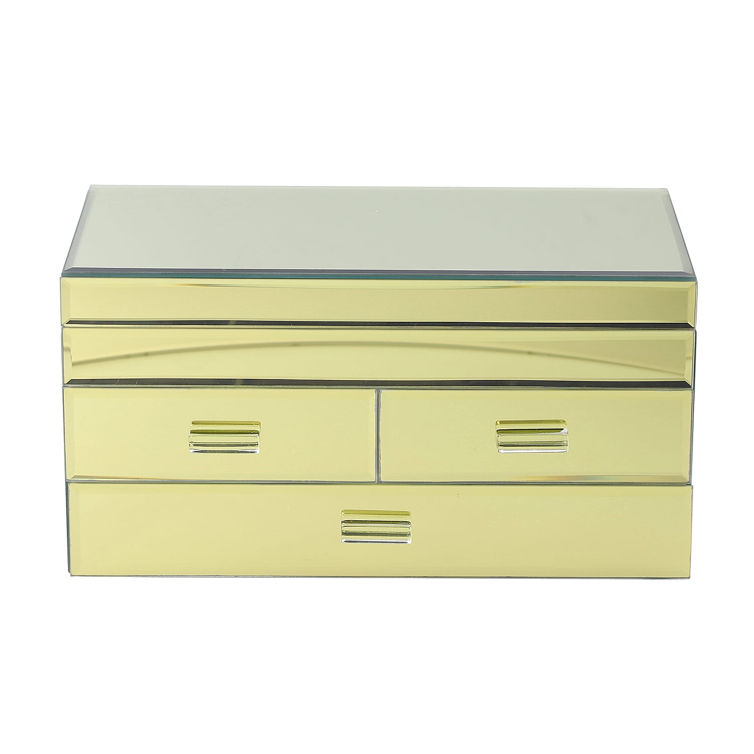 3 Layer Glass Mirrored Jewellery Box with Three Drawer and Velvet Inner Lining (Size 31x17x16cm) - Gold