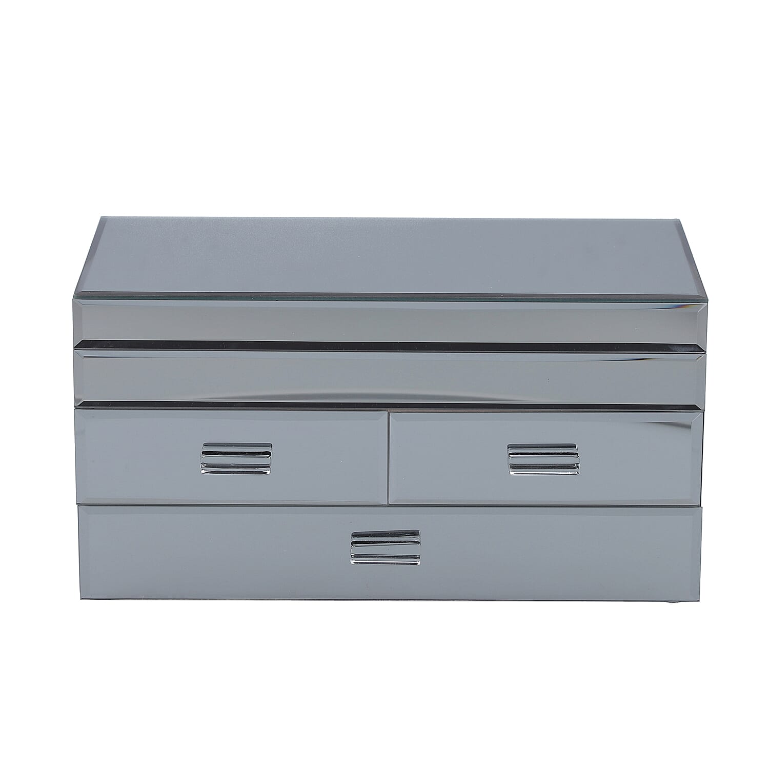 3 Layer Glass Mirrored Jewellery Box with three Drawer and Velvet Inner Lining (Size 31x17x16cm) - Grey