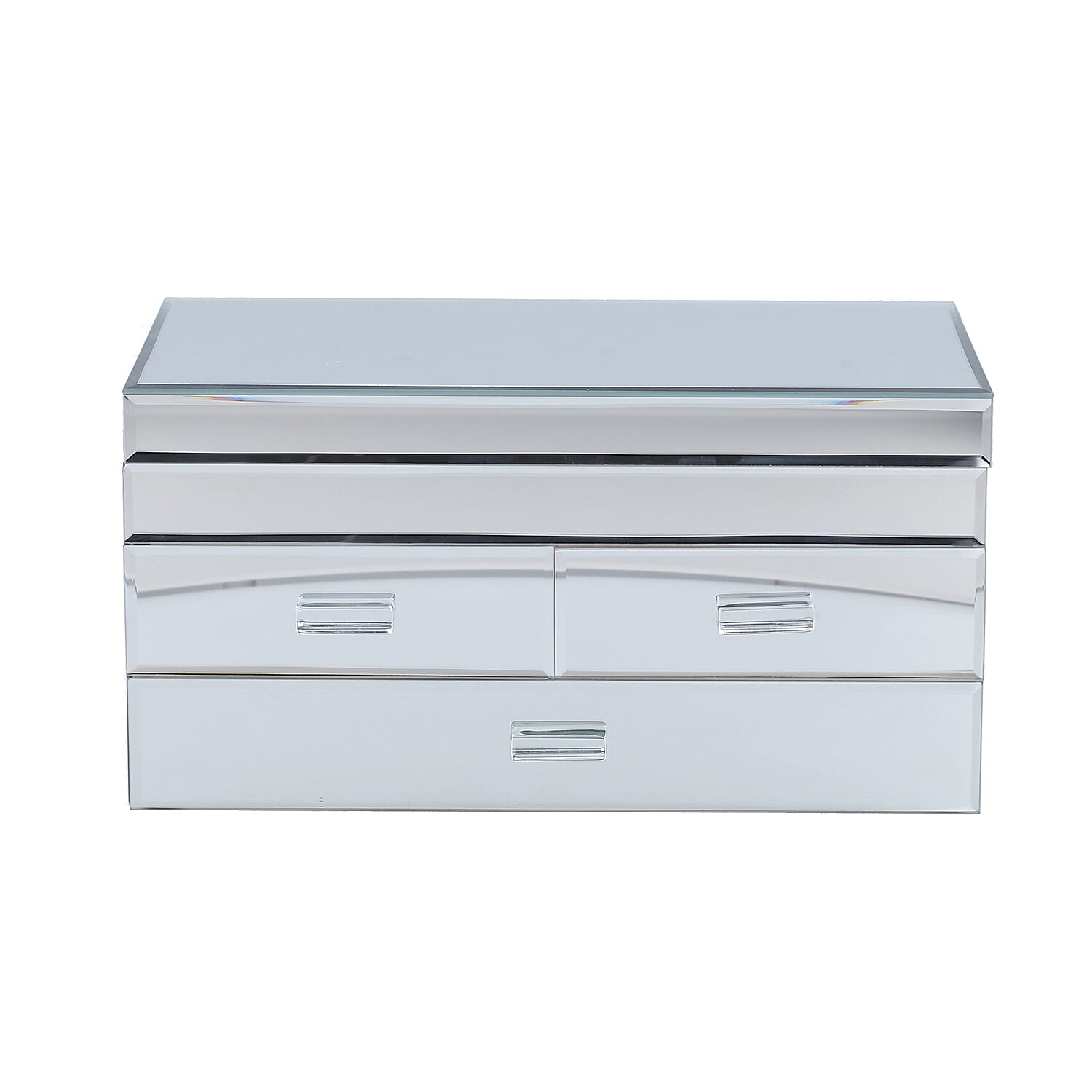 3 Layer Glass Mirrored Jewellery Box with Three Drawer and Velvet Inner Lining (Size 31x17x16cm) - Silver