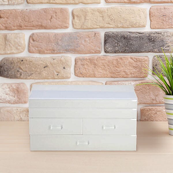3 Layer Glass Mirrored Jewellery Box with Three Drawer and Velvet Inner Lining (Size 31x17x16cm) - White