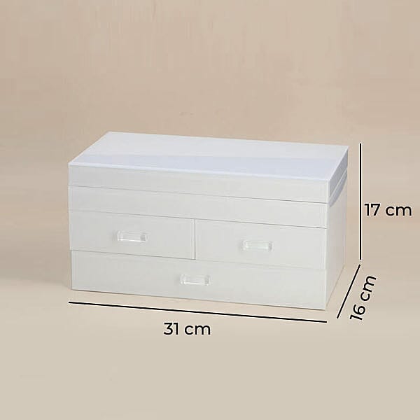 3 Layer Glass Mirrored Jewellery Box with Three Drawer and Velvet Inner Lining (Size 31x17x16cm) - White