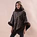 LA MAREY Leopard Pattern Faux Fur Poncho Light Blue and Black
