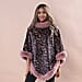 LA MAREY Leopard Pattern Faux Fur Poncho Light Blue and Black