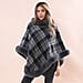 LA MAREY Checkered Pattern Faux Fur Poncho Grey