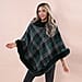 LA MAREY Checkered Pattern Faux Fur Poncho Grey