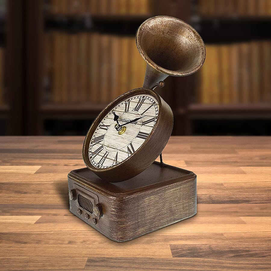 Hometime Metal Mantle Clock - Gramophone (Size 24X14X6 CM)