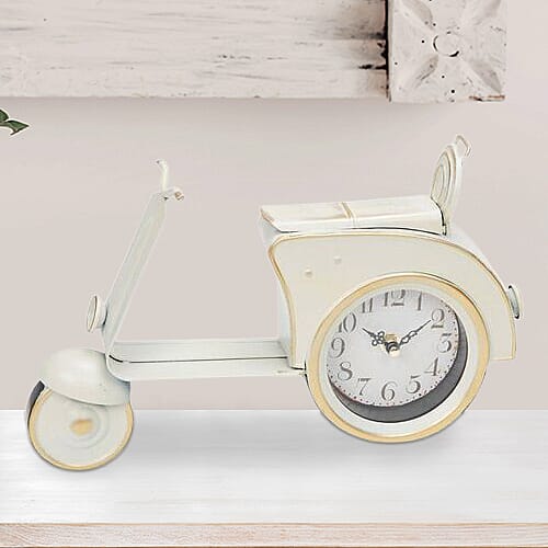 Vintage Cream & Gold Scooter Mantel Clock (Size 30X19X5 CM) - Cream