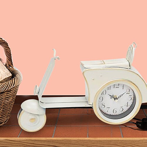 Vintage Cream & Gold Scooter Mantel Clock (Size 30X19X5 CM) - Cream
