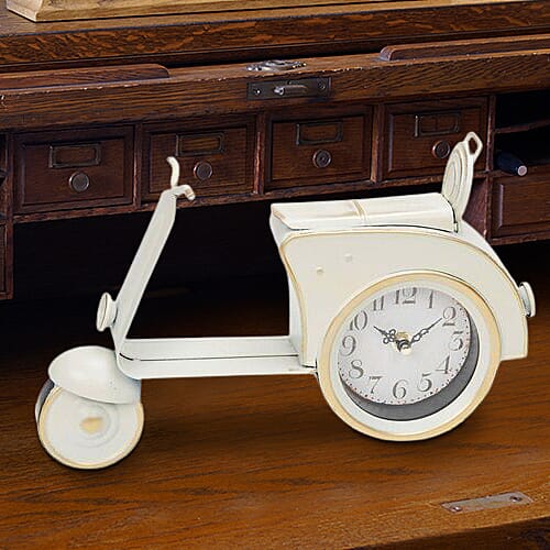 Vintage Cream & Gold Scooter Mantel Clock (Size 30X19X5 CM) - Cream