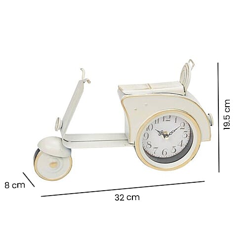 Vintage Cream & Gold Scooter Mantel Clock (Size 30X19X5 CM) - Cream