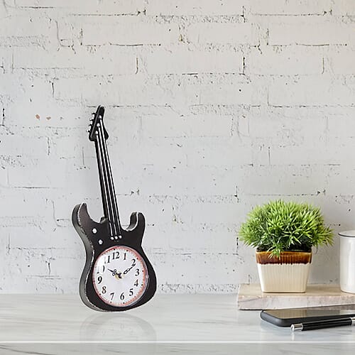 Vintage Black Guitar Mantle Clock (Size 34X12X3 Cm)