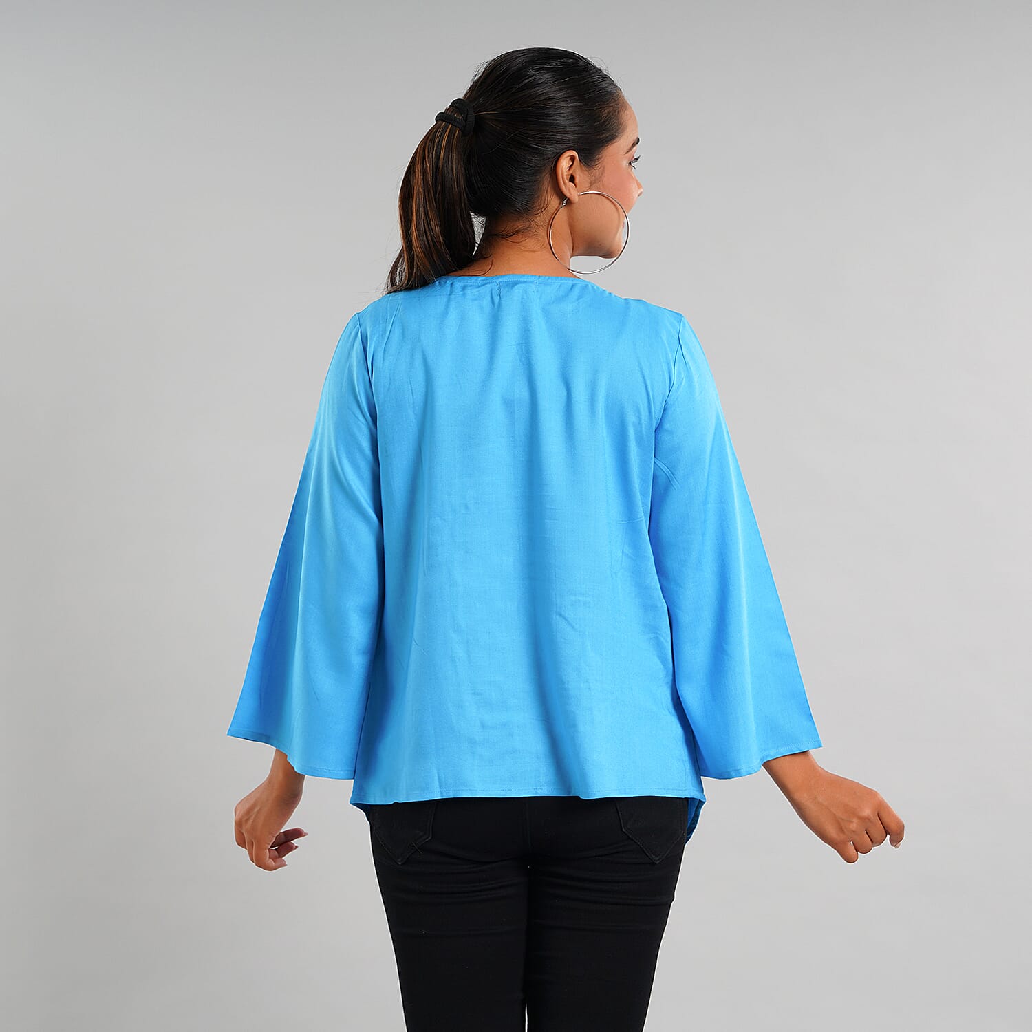 JOVIE 100% Viscose Floral Embroidery Women Kimono Top - Blue