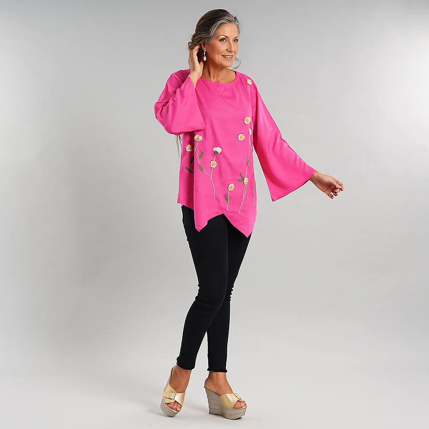 JOVIE 100% Viscose Floral Embroidery Women Kimono Top - Blue