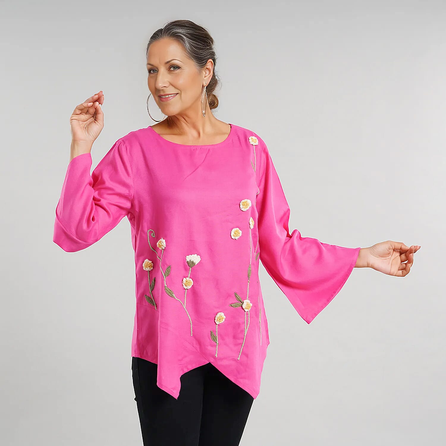 JOVIE 100% Viscose Floral Embroidery Women Kimono Top - Blue