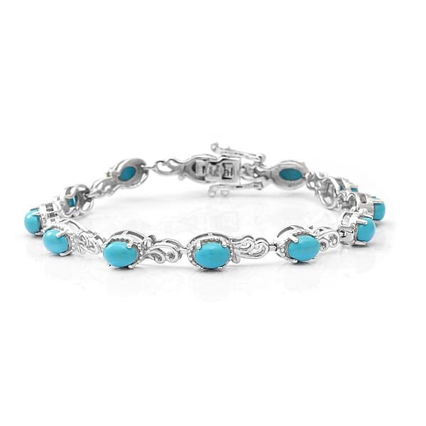 5.93 Ct. Arizona Sleeping Beauty Turquoise Bracelet in Rhodium Plated ...