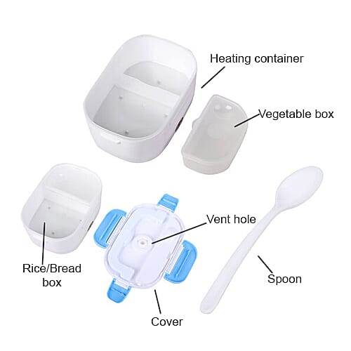 Portable Electric Heating Lunch Box in White & Blue (Size:23.5x16.5x10.5cm)