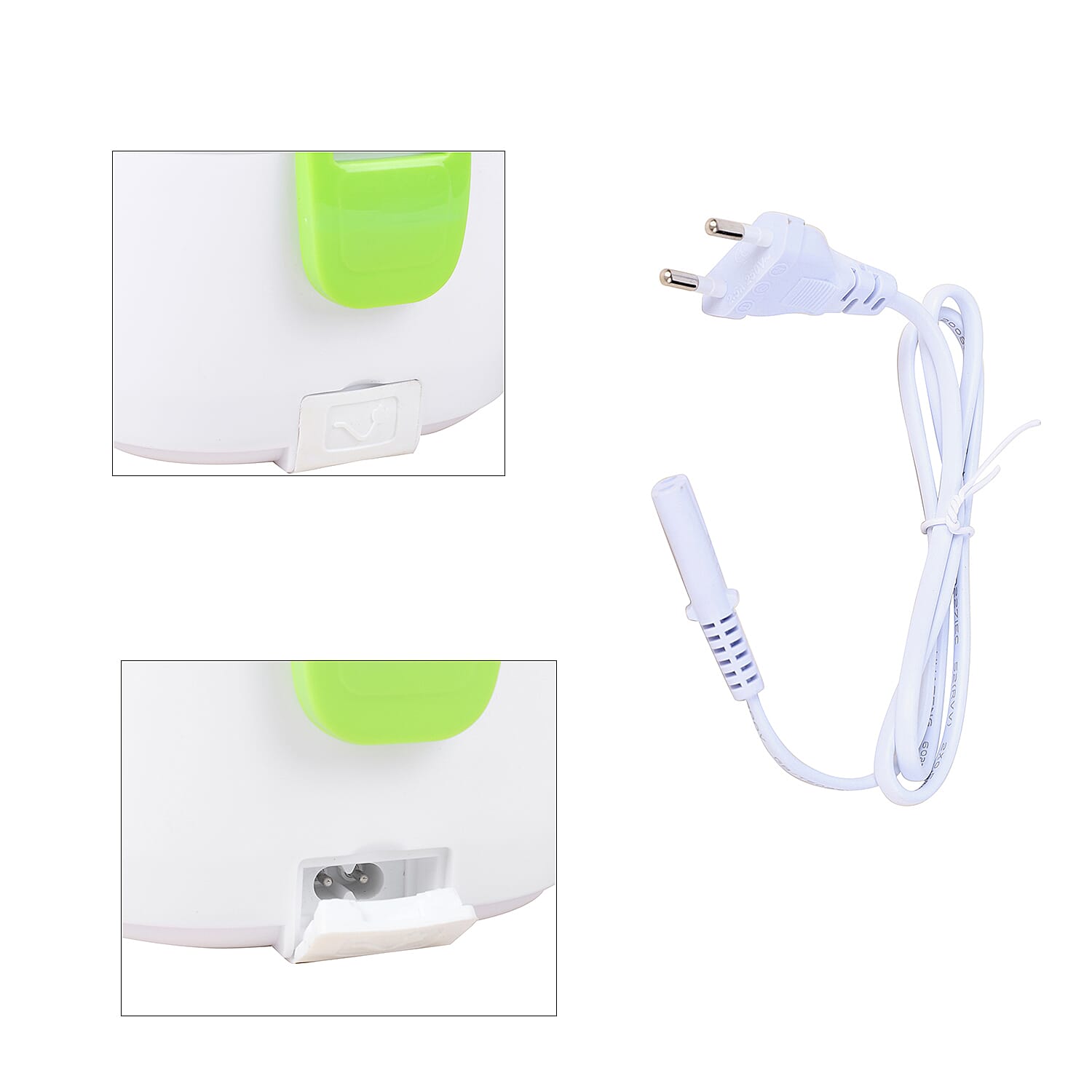 Portable Electric Heating Lunch Box in White & Green (Size-23.5x16.5x10.5cm)