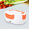 Portable Electric Heating Lunch Box in White & Orange (Size:23.5x16.5x10.5cm)