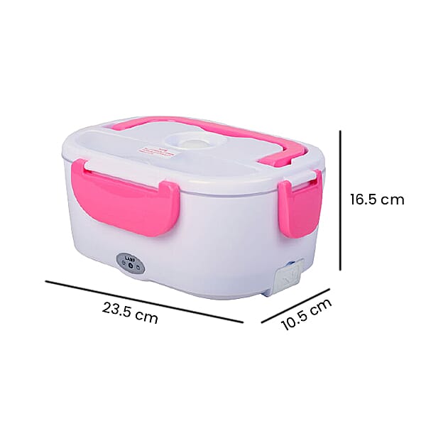 Portable Electric Heating Lunch Box in White & Pink (Size:23.5x16.5x10.5cm)