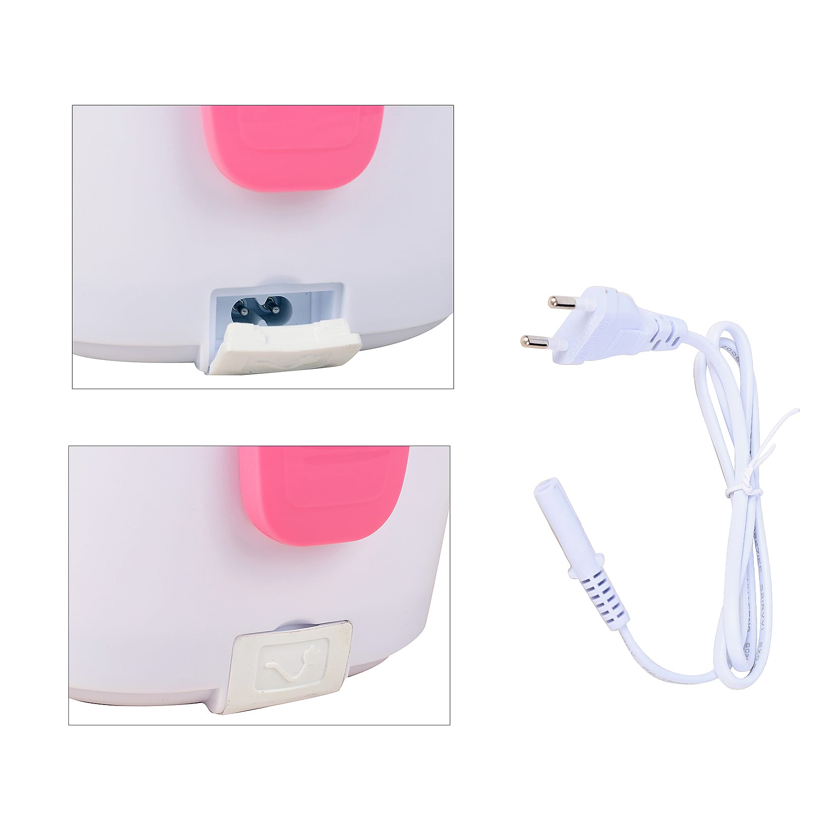 Portable Electric Heating Lunch Box in White & Pink (Size:23.5x16.5x10.5cm)